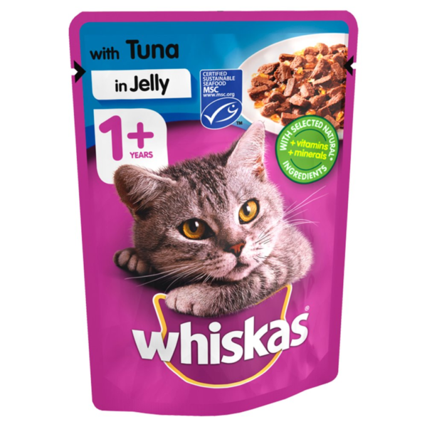 Whiskas Adult 1+ Wet Cat Food Pouches Tuna in Jelly 100g x 25 Pouches