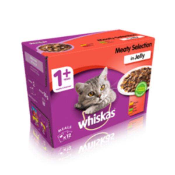 Whiskas Adult Wet Cat Food Pouches Meaty Selection in Jelly 100g x 48 Pouches